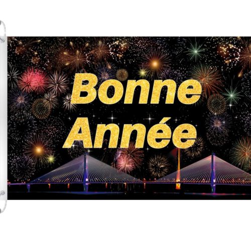 wuseyun Steag de Anul Nou Fericit - Banner mare din poliester 150 x 90 cm cu ocheți metalici - Pentru sărbători și evenimente în exterior și interior