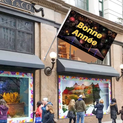 wuseyun Steag de Anul Nou Fericit - Banner mare din poliester 150 x 90 cm cu ocheți metalici - Pentru sărbători și evenimente în exterior și interior