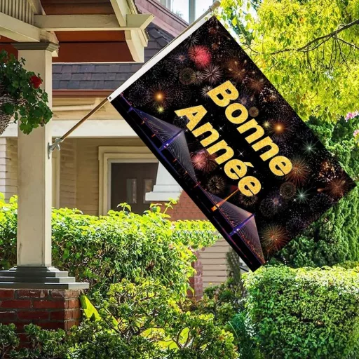 wuseyun Boldog Új Évet Zászló - 150 x 90 cm Nagyméretű Poliészter Banner Fém Fűzőkarikákkal - Kültéri és Beltéri Ünnepléshez, Rendezvényekhe