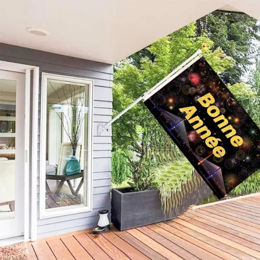 wuseyun Steag de Anul Nou Fericit - Banner mare din poliester 150 x 90 cm cu ocheți metalici - Pentru sărbători și evenimente în exterior și interior