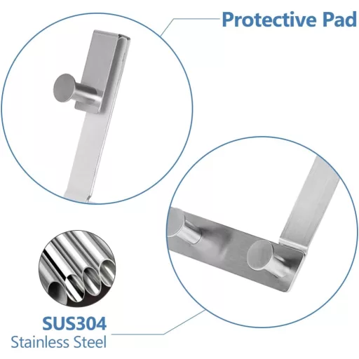 J&V Technologie GmbH Set za vješanje zavjesa za tuš - 6 komada držača za ručnike od nehrđajućeg čelika bez bušenja, kuka za staklena vrata s gumenom zaštitom 10-12 mm željezo