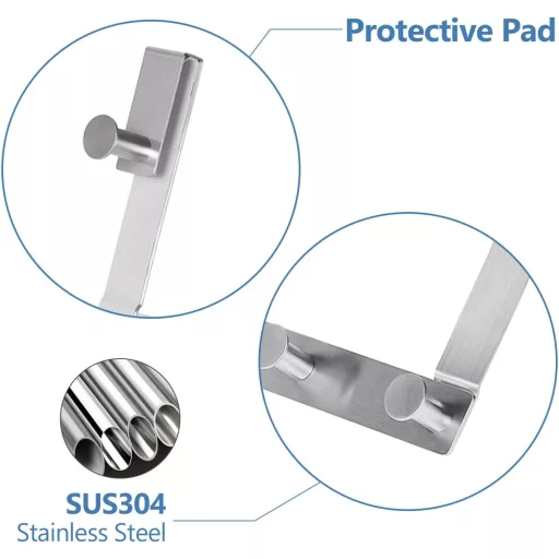 J&V Technologie GmbH Zuhanyfüggöny Akasztó Szett - 6 db Rozsdamentes Acél Törölközőtartó Fúrás Nélkül, Gumivédős Üvegajtó Kampó 10-12 mm Vas