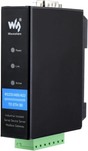 Waveshare RS232/RS485/RS422-RJ45 Ethernet Átalakító Modul, Ipari Sínre Szerelhető Szigetelt Soros Szerver, TCP/IP Konverter, 10/100M Auto-Ne