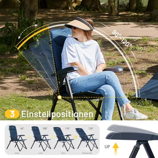 Scaun de camping pliabil TIMBER RIDGE, capacitate de încărcare 150 kg, scaun camping aluminiu cu 4 poziții și husă de transport