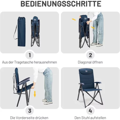 TIMBER RIDGE Összecsukható Camping Szék 150kg Terhelhetőség 4 Pozíciós Alumínium Kempingszék Táskával