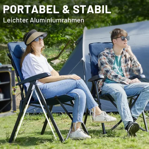 Scaun de camping pliabil TIMBER RIDGE, capacitate de încărcare 150 kg, scaun camping aluminiu cu 4 poziții și husă de transport