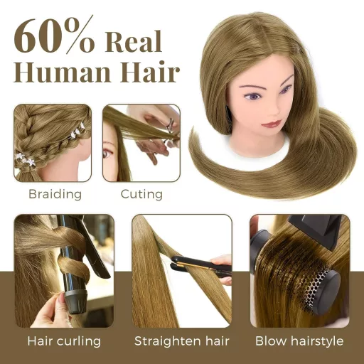 Neverland Beauty & Health 71cm szőke gyakorló fejmodell valódi hajjal, tartóval