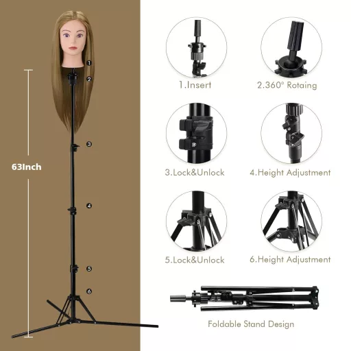 Neverland Beauty & Health 71cm szőke gyakorló fejmodell valódi hajjal, tartóval