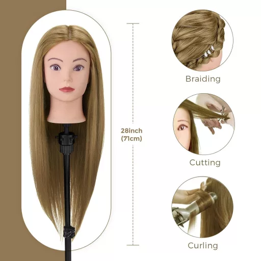 Neverland Beauty & Health 71cm szőke gyakorló fejmodell valódi hajjal, tartóval