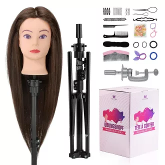   Neverland Beauty Fodrász Gyakorló Fej 71cm Valódi Hajjal Barna + Állvánnyal - Brown