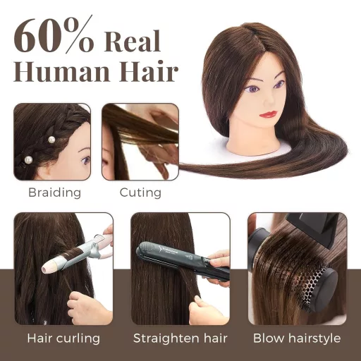 Neverland Beauty Fodrász Gyakorló Fej 71cm Valódi Hajjal Barna + Állvánnyal - Brown