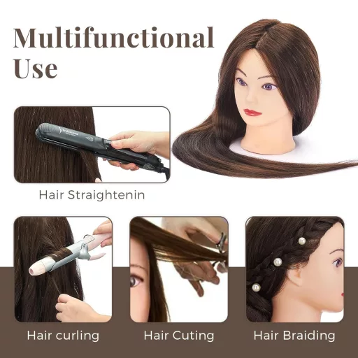 Neverland Beauty Fodrász Gyakorló Fej 71cm Valódi Hajjal Barna + Állvánnyal - Brown