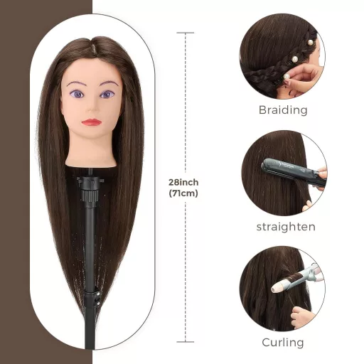 Neverland Beauty Fodrász Gyakorló Fej 71cm Valódi Hajjal Barna + Állvánnyal - Brown