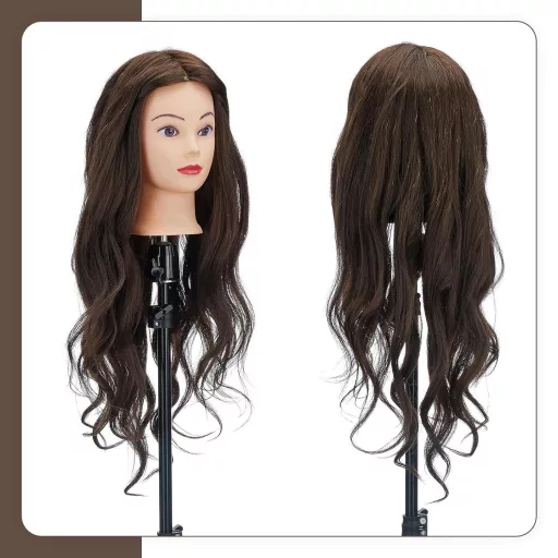 Neverland Beauty Fodrász Gyakorló Fej 71cm Valódi Hajjal Barna + Állvánnyal - Brown