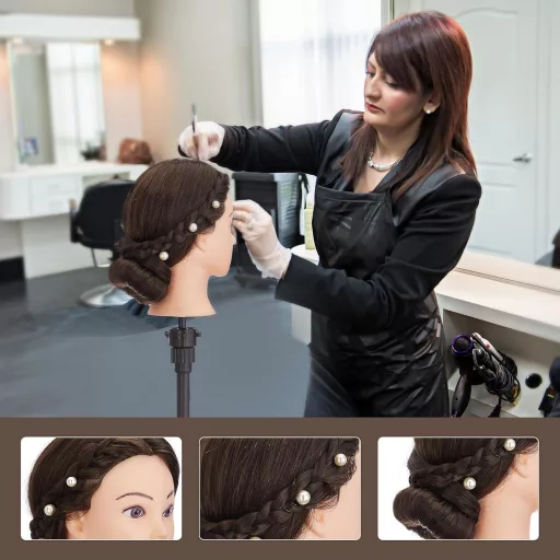 Neverland Beauty Fodrász Gyakorló Fej 71cm Valódi Hajjal Barna + Állvánnyal - Brown