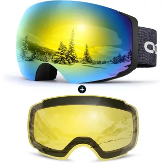   Ochelari de schi unisex Odoland cu lentilă magnetică, protecție UV, ochelari de snowboard anti-ceață.