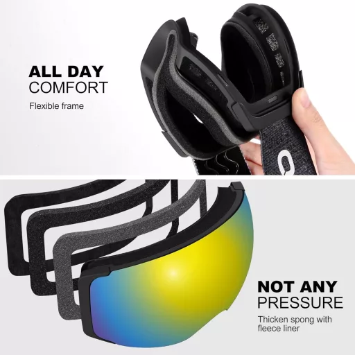 Ochelari de schi unisex Odoland cu lentilă magnetică, protecție UV, ochelari de snowboard anti-ceață.