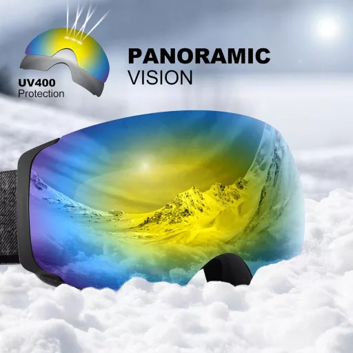 Odoland Unisex Síszemüveg Mágneses Lencsével, UV Védelem, Páramentes Snowboard Szemüveg