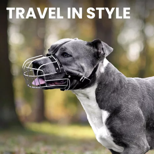 BRONZEDOG Pitbull Szájkosár Fém Maszk Amstaff Állítható Bőr Szíjjal Nagyobb Kutyáknak Fekete