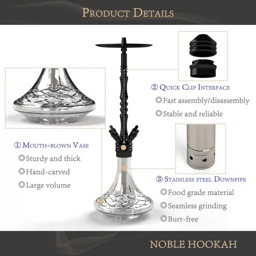 Set narghilea NOBLE HOOKAH 100 cm cu 4 racorduri, iluminare LED și creuzet XXL