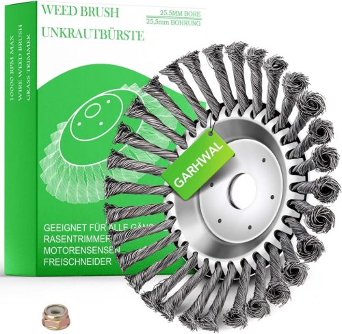 Perie de sârmă pentru motocoase GARHWAL, 200 mm x 25,4 mm, perie conică pentru îndepărtarea buruienilor și a mușchiului, compatibilă cu trimmere pe benzină.