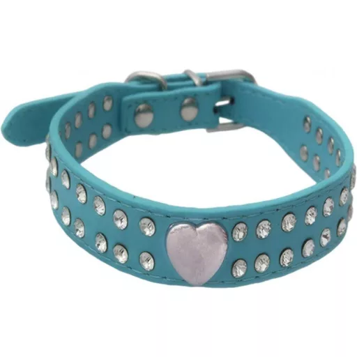 Zgardă de piele cu strasuri și model floral, mărimea XS, pentru câini de talie mică