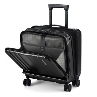   TydeCkare 16 hüvelykes kézipoggyász 2 laptop rekesszel, fekete bőrönd