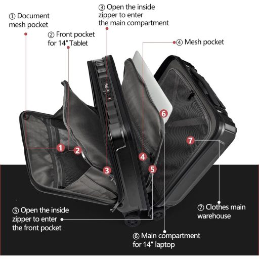 TydeCkare 16 hüvelykes kézipoggyász 2 laptop rekesszel, fekete bőrönd