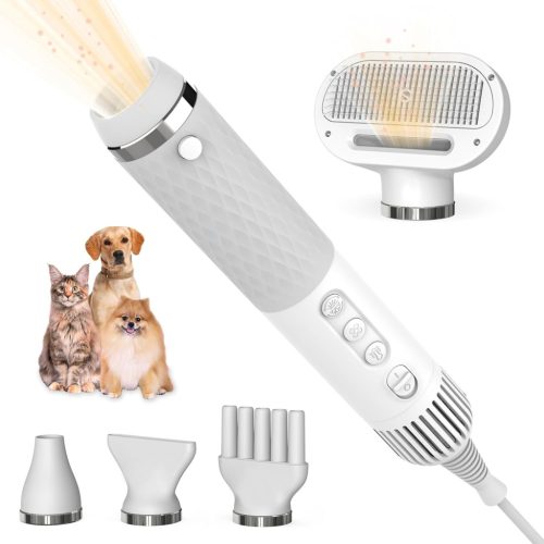 KUUBIA 5 în 1 Uscător de păr pentru animale de companie 900W - Pentru câini și pisici, cu tehnologie cu ioni negativi, control al temperaturii, 4 capete, Toate