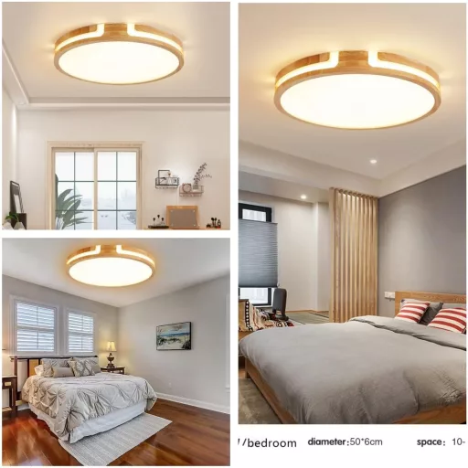 Plafonieră rotundă GHiycotdl 40 cm, 24W, reglabilă, 3000-6000K, design lemn