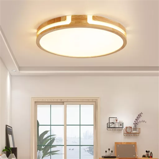 Plafonieră rotundă GHiycotdl 40 cm, 24W, reglabilă, 3000-6000K, design lemn