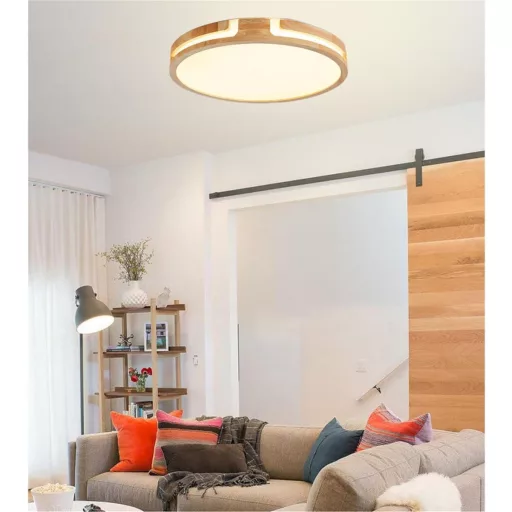 Plafonieră rotundă GHiycotdl 40 cm, 24W, reglabilă, 3000-6000K, design lemn