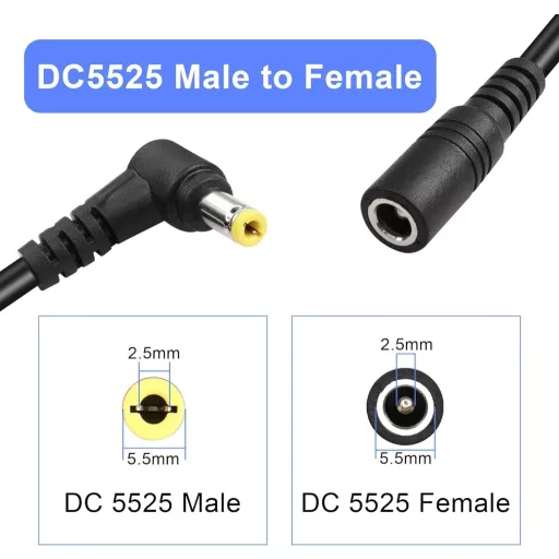 GINTOOYUN DC 5,5x2,5mm Predlžovací kábel, 90-stupňový, 3m, 18AWG medený napájací kábel pre bezpečnostné kamery, LED pásy, CCTV systémy