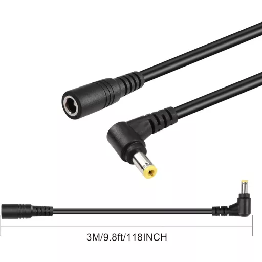 GINTOOYUN DC 5.5x2.5mm Hosszabbító Kábel, 90 Fokos, 3m, 18AWG Réz Tápkábel Biztonsági Kamerákhoz, LED Szalaghoz, CCTV Rendszerekhez