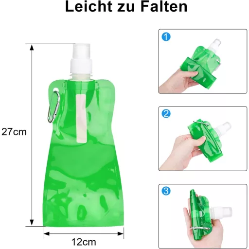 VIEVRE Set de 2 sticle pliabile - 500ml, reutilizabile, cu carabină - fără BPA, pentru drumeții, călătorii (Violet și Verde)