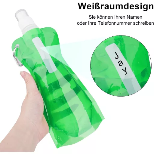 VIEVRE Összehajtható Kulacs Szett 2db - 500ml Újrahasználható Ivópalack Karabinerrel - BPA-mentes Túrázáshoz, Utazáshoz (Lila és Zöld)