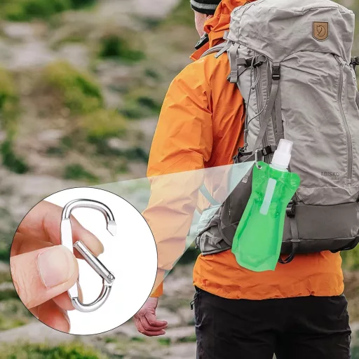 VIEVRE Set de 2 sticle pliabile - 500ml, reutilizabile, cu carabină - fără BPA, pentru drumeții, călătorii (Violet și Verde)