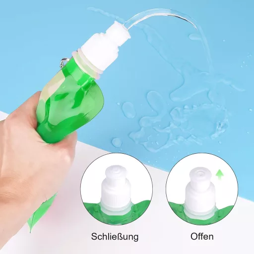 VIEVRE Összehajtható Kulacs Szett 2db - 500ml Újrahasználható Ivópalack Karabinerrel - BPA-mentes Túrázáshoz, Utazáshoz (Lila és Zöld)