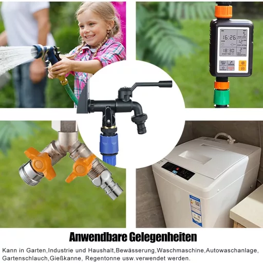 QHENS Záhradný kohútik 1/2 palca - Čierna mosadz s dvojitým výtokom, odolný voči vodnému kameňu, mrazuvzdorný, odolná konštrukcia pre zavlažovanie a čistenie