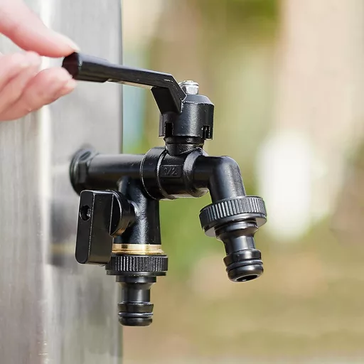 Robinet de grădină QHENS 1/2 inch - Alamă neagră, cu ieșire dublă, rezistent la calcar, rezistent la îngheț, design durabil pentru irigare și curățare