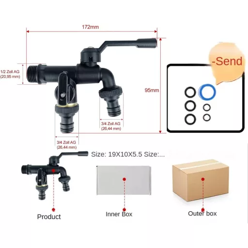 Robinet de grădină QHENS 1/2 inch - Alamă neagră, cu ieșire dublă, rezistent la calcar, rezistent la îngheț, design durabil pentru irigare și curățare