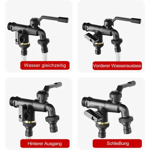 Robinet de grădină QHENS 1/2 inch - Alamă neagră, cu ieșire dublă, rezistent la calcar, rezistent la îngheț, design durabil pentru irigare și curățare