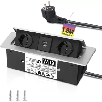   XIIW Alumínium Beépíthető Asztalcsatorna 3500W 16A 2 USB Aljzat Munkalaphoz