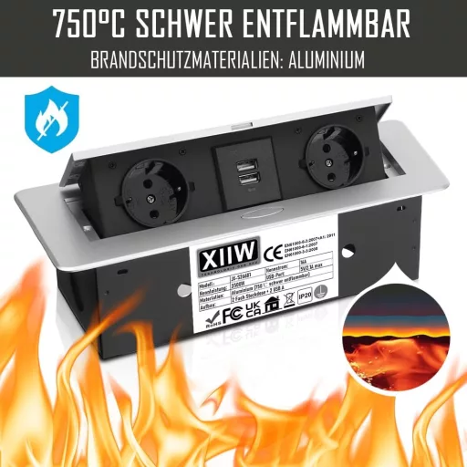 XIIW Alumínium Beépíthető Asztalcsatorna 3500W 16A 2 USB Aljzat Munkalaphoz