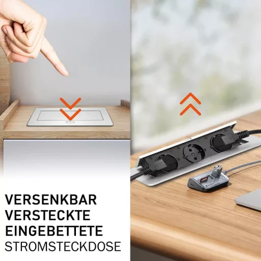 XIIW Alumínium Beépíthető Asztalcsatorna 3500W 16A 2 USB Aljzat Munkalaphoz