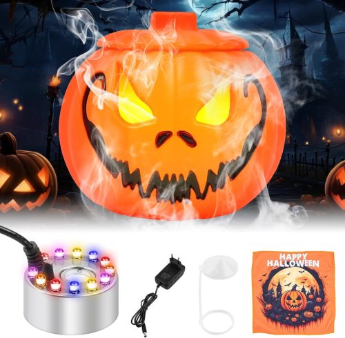 MaxEarn Halloween Vaporizator de Dovleac cu 12 LED-uri - Generator de Ceață Ultrasonică cu Lumină Multicoloră - Decor pentru Iaz de Grădină, Fântână Arteziană