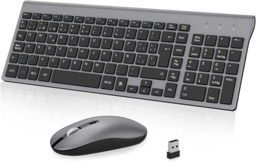 Cimetech Set tastatură și mouse wireless, layout Spania, ultra-subțire, silențios, compatibil PC/laptop - Gri