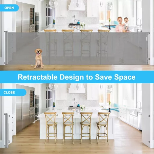 Grilaj de siguranță WodonDirect - Poartă extensibilă, lată pentru copii și câini, 300 cm lățime, 86 cm înălțime, pentru scări, uși, holuri, exterior