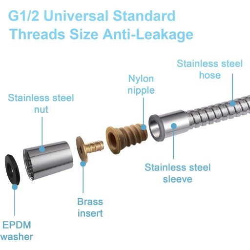 OFFO 1,5m Rozsdamentes Acél Zuhanycső 11mm Lyukkal Magas Nyomás Univerzális