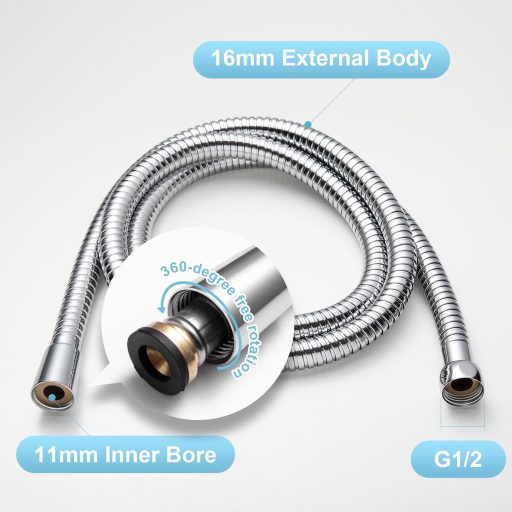 Furtun de duș OFFO 1,5m din oțel inoxidabil cu orificiu de 11mm, presiune înaltă, universal